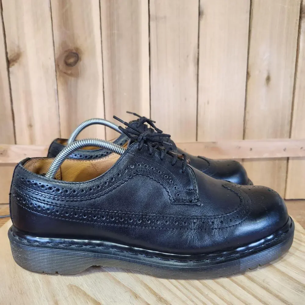 Vintage Dr. Martens 3989 Shoes Mens 10 Black Leather Wingtip Brogue Made England